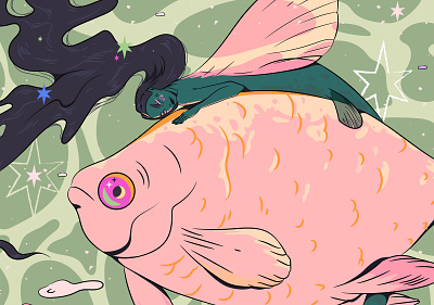M E R M A I D aesthetic art color digital digitalart fish girl illustration illustrator kiki mermaid ocean pink stylish water