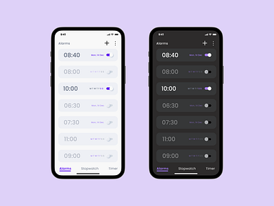 Alarm clock UI clock dark mode design light mode mobile ui ui uidesign ux ux clock design