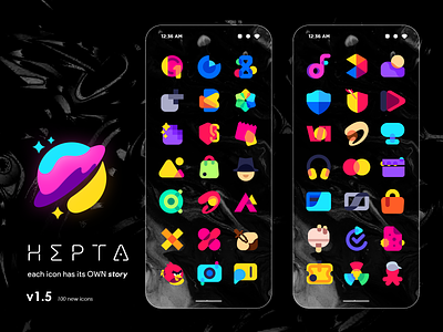 HEPTA Update v1.5 android apple colors design download free glyph google hepta icon iconpack icons iconset ios pack set ui update ux