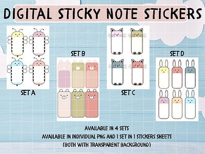 Digital Sticky Notes- kawaii Bear, Rabbit, Bees and Cat setsif y