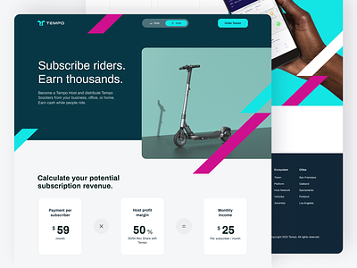 Tempo - Electric Scooter Landing Page app design earn pages electric graphic design hdcraft landing page riders scooter tempo ui ux web design web pages