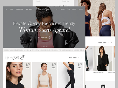 FemmeSport Appereal Sport Shopify branding clean design ecommerce illustration landingpage logo responsive shopify sport typography ui ux website woman