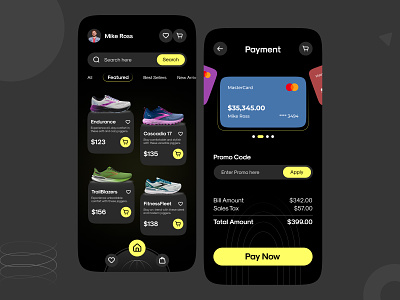 Shoes E-Commerce Mobile App android app app clean dark theme design ecommerce interface ios app minimal mobile mobile app mockup shoes ui ui design uiux user interface ux ux design uxui