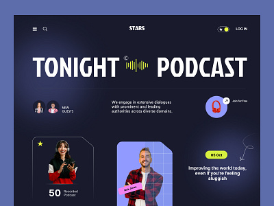 Podcast Landing Page Design blue theme clean dark theme header header section hero section homepage interface landing page design minimal podcast ui user interface ux uxui web expert web interface web ui webpage website