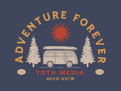 Toth Media - Adventure Forever art branding design graphic graphic design hand drawn illustration kayak media pine sun tee design tree van vintage
