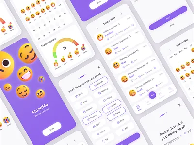 MoodMe Mood Tracker Mobile App 3d 3d style app design interface material design menthal health mobile mobile app mobile interface mood tracker psychiatry psychology ui ui design