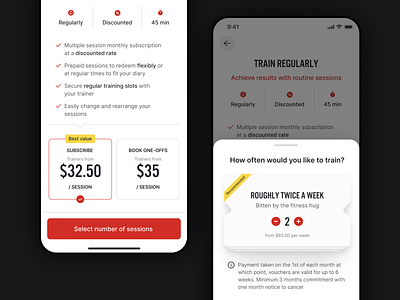 Jetts Clubs animation application clean cx design fitness app gym minimal mobile plan red sessions sports trainer training training booking ui ui design ux white