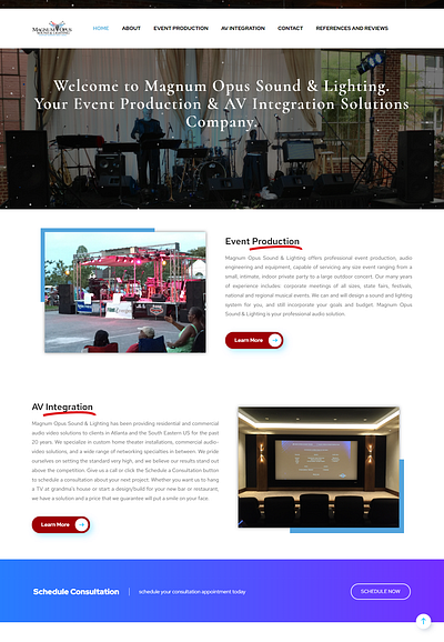 Magnum Opus Sound & Lighting design elementor website pro design relelemntor responsive website website redesign wordpress elementor website