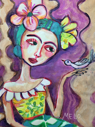 Frida and Bird artwork frida kahlo meloearth painting portrait