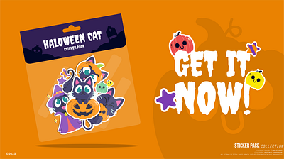 TRICK OR STICK! Halloween Cat Sticker Collection cat graphic design halloween illustration pumpkin sticker