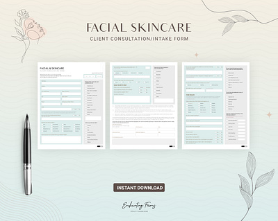 Facial Skincare Client Consultation/Intake Form beauty enhancement consultation facial consultation consent form facial skincare form facial treatment waivers skin analysis consent form skincare business form skincare client consent