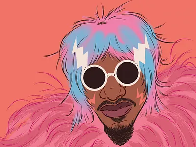 André 3000 cartoon realism celebrity portrait flat colors illustration linework music portrait musician portrait personal project portrait portrait illustration procreate