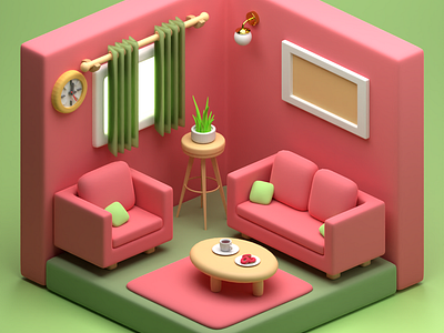 3D isometric room 3d blender graphic design isometric room sittingroom