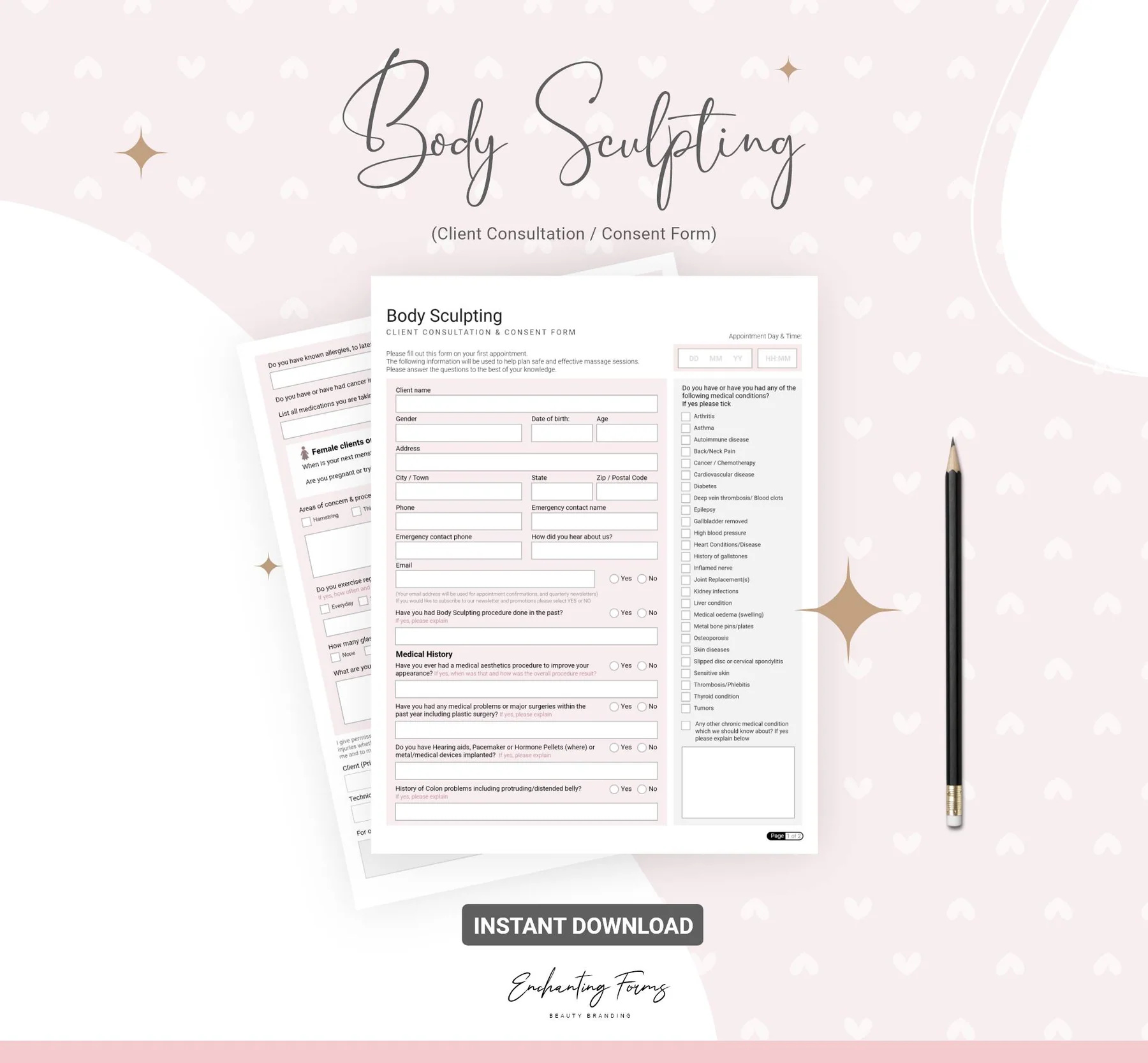 Body Sculpting Client Consultation/Consent Form beauty enhancement consent forms body contouring forms body transformation waivers