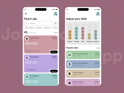 Job Finder App Design app app design career clean hire hiring job board job finder job listing job platform job search minimal mobile modern people trendy ui ux vacancy work