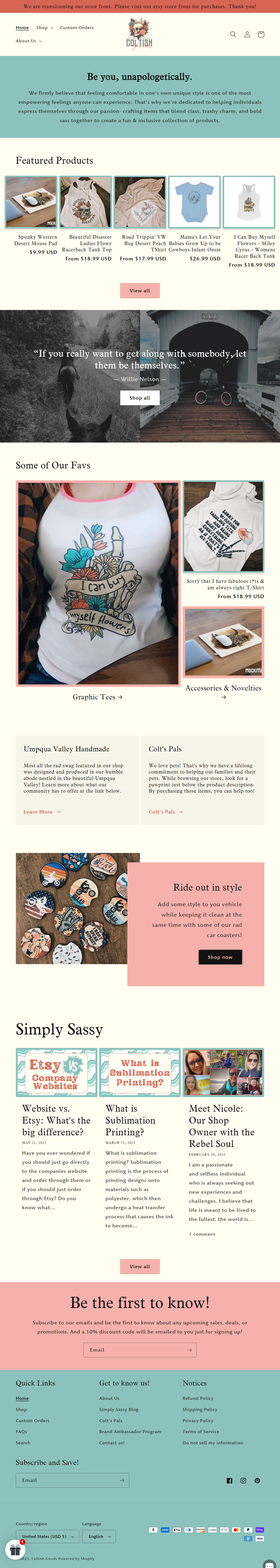 Coltish Goods ecommerce entry level first project first website personal site progress shopify ui ux web design