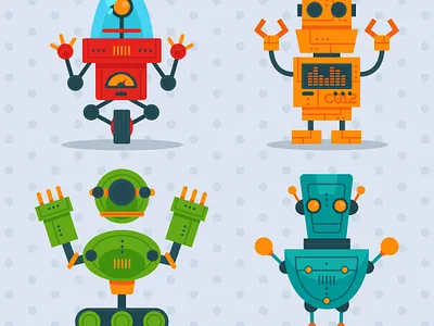 Robot Character Set blue character colorful cute design free freepik fun green illustration red robot yellow
