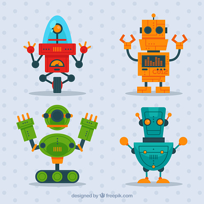 Robot Character Set blue character colorful cute design free freepik fun green illustration red robot yellow