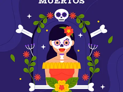 Dia De Muertos Illustration asset cute day of the dead dead design dia de muertos free freepik ghost illustration illustrator skull vector woman