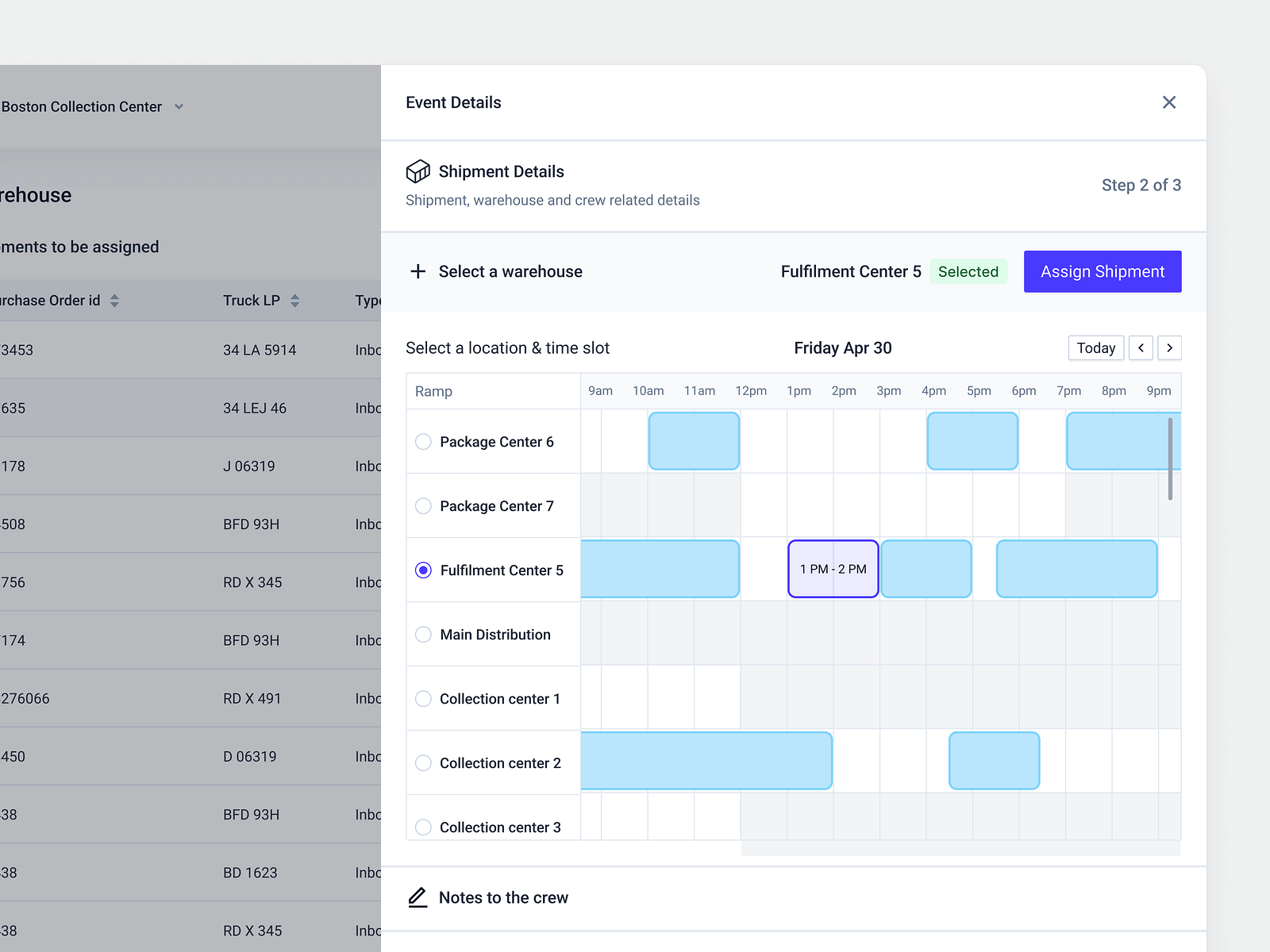 Shipment details - Select warehouse & time slot 🏗️ by Amplifyn on Dribbble