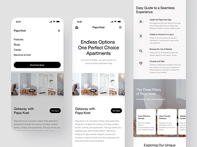 Papa Kost - Landing Page for Mobile camparison card clean component feature home page landing page landing page for mobile minimalist mobile mobile app mobile design popup page product design rental apartment rental app rental mobile version ui ui design user interface