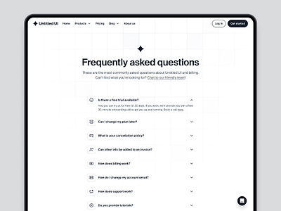 Frequently Asked Questions (FAQs) — Untitled UI accordions documentation faqs frequently asked questions grid background help page minimal minimalism questions support ui design user interface web design wiki
