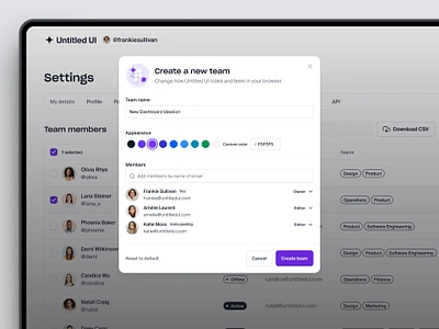 Create a new team — Untitled UI create project create team dialog invite minimal modal pop over pop up popup product design ui design user interface