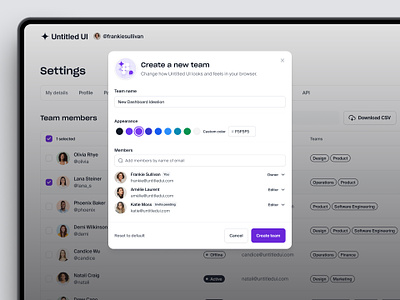 Create a new team — Untitled UI create project create team dialog invite minimal modal pop over pop up popup product design ui design user interface