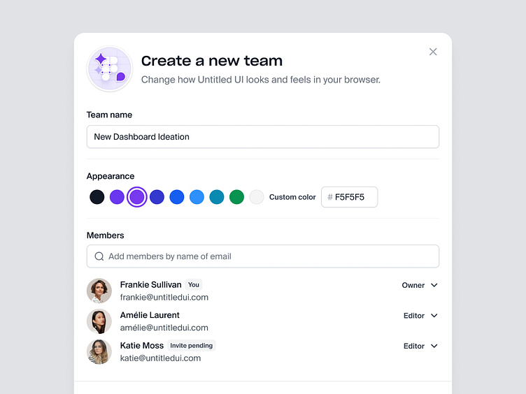 Create a new team — Untitled UI by Jordan Hughes® on Dribbble