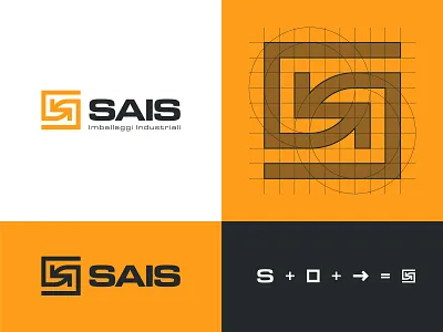 SAIS Logo arrow brand identity branding delivery design eurostile geometric grid system industrial logistics logo modern pack packaging s shipping square transport visual identity yellow