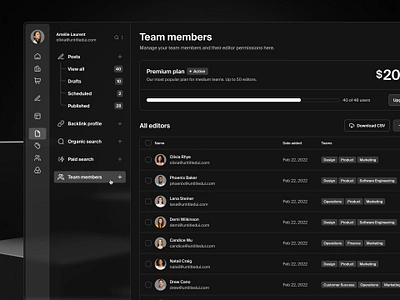 Team management settings — Untitled UI dark mode nav navigation oroduct de preferences product design settings settings page side nav sidebar sidenav table team member team settings ui design user interface