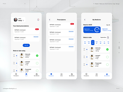 Modern Medicine Distribution App Design + Case Study app appdesign blue dailyui design digitalkiosk distribution figma medicine pillreminder reminder servicedesign ui uiux ux