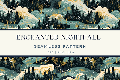 Enchanted Narnia Nightfall Seamless Pattern design digital art graphic design illustration pattern seamless