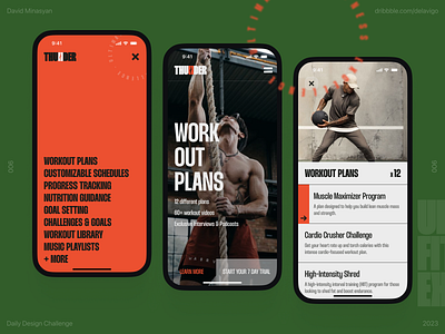 Thunder: The Ultimate Gym App clean graphic design gym app mobile app modern ui ux