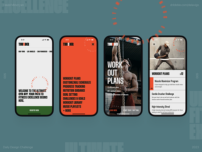 Thunder: The Ultimate Gym App clean graphic design gym app mobile app moder ui ux