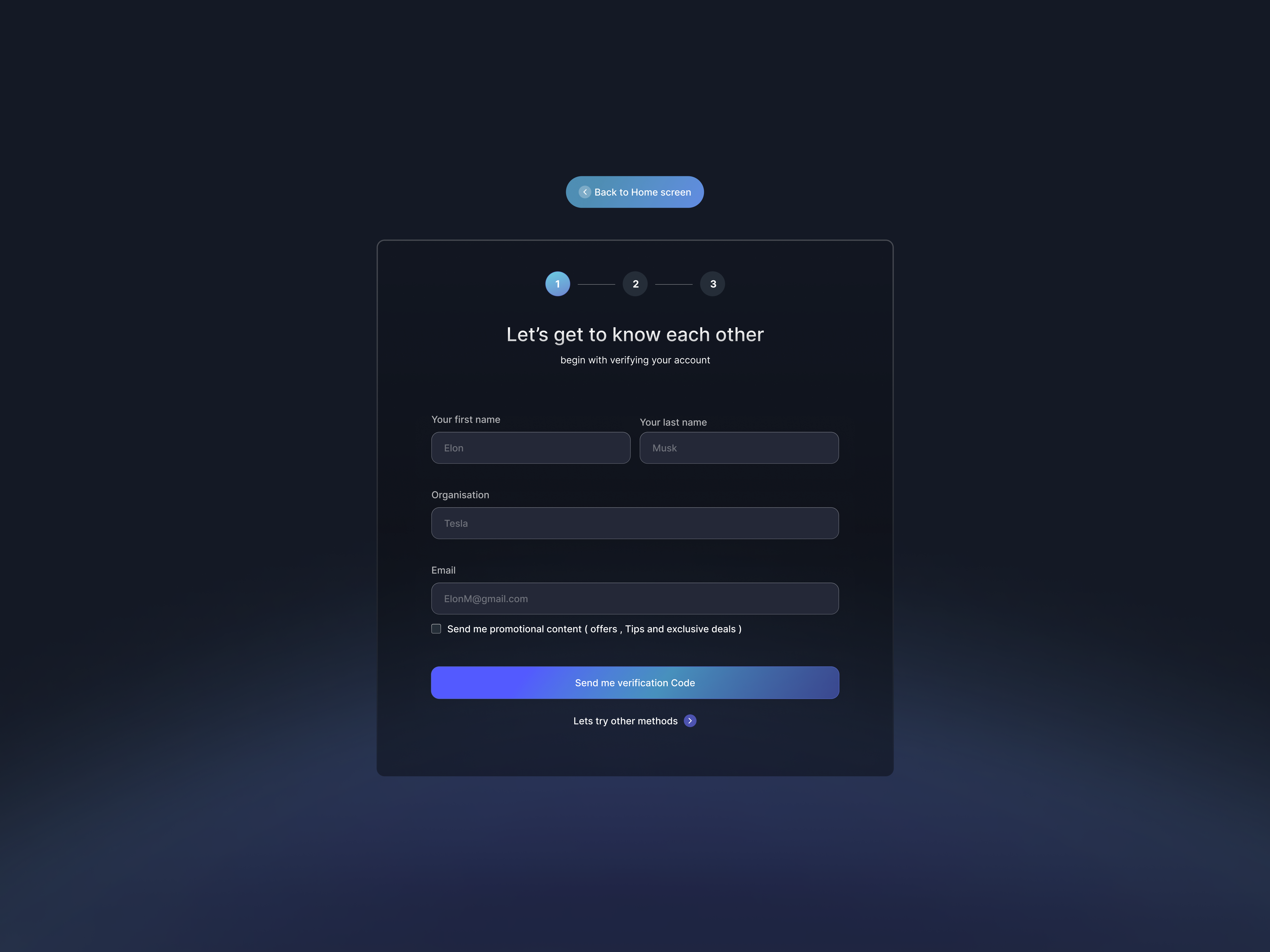 Create account - Dark mode design. accountcreation blue darkmode figma freelacedesigner grsdient modal trending ui uiux webapp webdesign website welcome