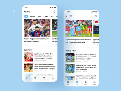 SportsNow: Stay Ahead with Real-Time Sports News and Live Scores app clean color game news pjitbanik sports ui uidesign uiux uiuxdesign userinterface
