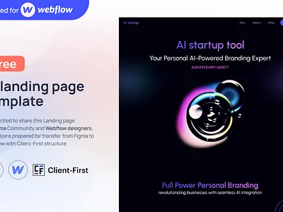 Free Webflow template in Figma ready to transfer. Ai startup ai app bubble client first dark framer free graphic landing page startup template webflow website