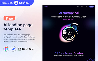 Free Webflow template in Figma ready to transfer. Ai startup ai app bubble client first dark framer free graphic landing page startup template webflow website