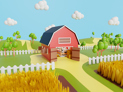 Sustainable Dairy Farming 3D Illustration 3d 3d animation 3d illustration 3d model agriiculture animal business dairy farm farming green illustration industry nature sustainbility ui