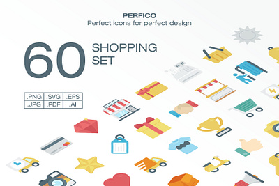 Perfico: Shopping icon set app branding design flat fun graphic design icon icon set illustration logo minimal typography ui ux vector web website