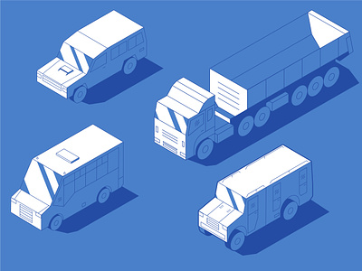 Isometric Vehicle Illustrations affinity designer bus car dump truck flat illustration isometric illustration outline simple design truck vehicle