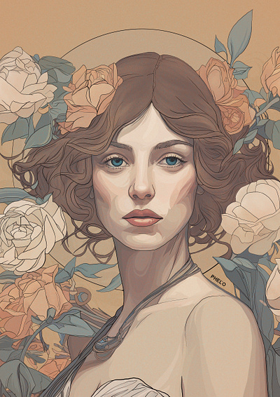 Laura art digital flowers illustration painting portrait woman
