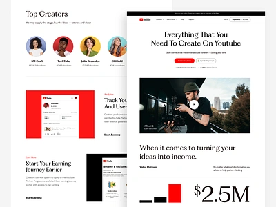 Creator Page branding card ui clean creator google landing page landing ui marketing page product design social media typography ui ui ux user experience ux web web design website website design youtube