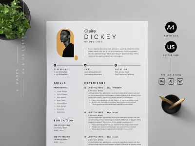 Resume/CV cover letter cv template design illustration professional resume ui us letter vector word