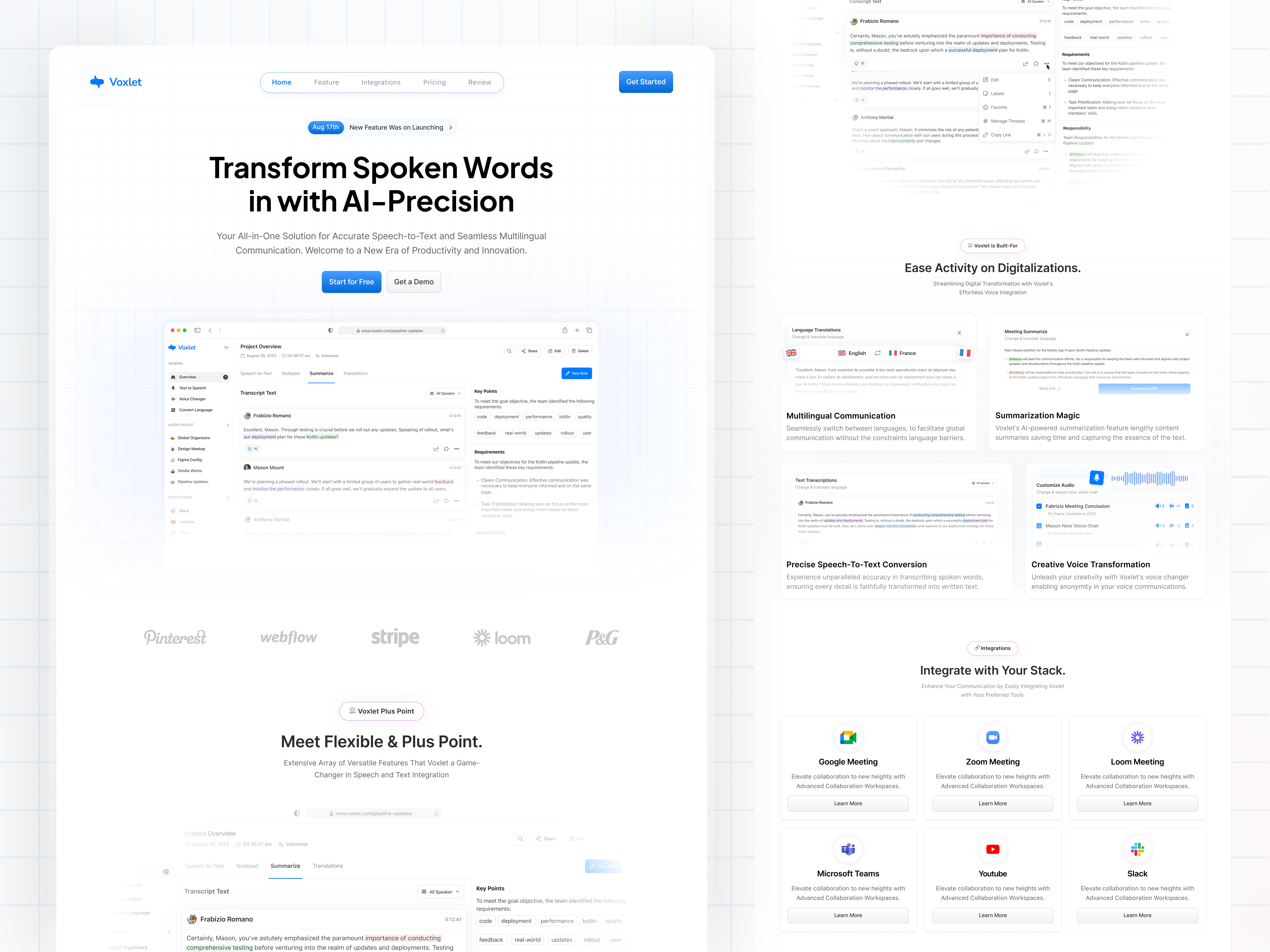 Voxlet - AI Meeting Landing Page ai ai landing page ai website bussines clean dashboard design landing page landingpage meeting meeting ai meeting note saas simple ui ui design ui designer ux web website