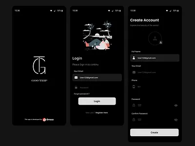 Goo Trip LOGIN UI design black ui design login ui design otp ui design ui design