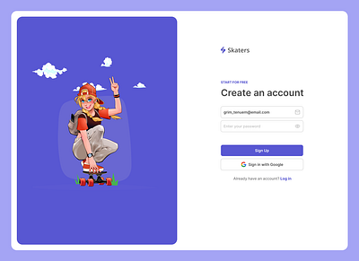 Skaters Sign Up page 3d authentication create account design form field forms illustration login product design sign in sign up signup ui uiux user interface ux uxui web app web design website design