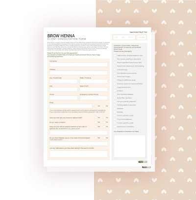 Brow Henna Client consultation form beauty enhancement consultation brow henna application brow henna application forms brow henna consultation forms brow henna technician business eyebrow henna consent forms