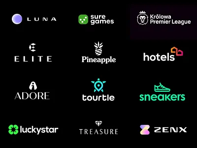 logos collection branding casino clothes company diamond hotel house lion logo luxury minimal modern moon pineapple sneakers sport star textile travel